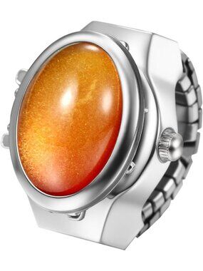 Unisex Orange Analog Elastic Band Stainless Steel Stretchy Finger Ring Watch